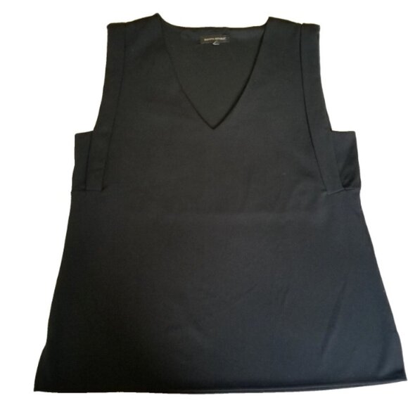 Banana Republic Blouse Womens V Neck Sleeveless Black Shirt Side Slits - Picture 7 of 9